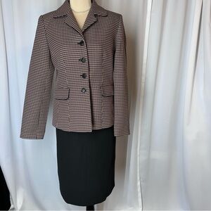 Suit Studio Suit Size 6 Pencil Skirt Long Sleeve Jacket Lined Houndstooth EUC